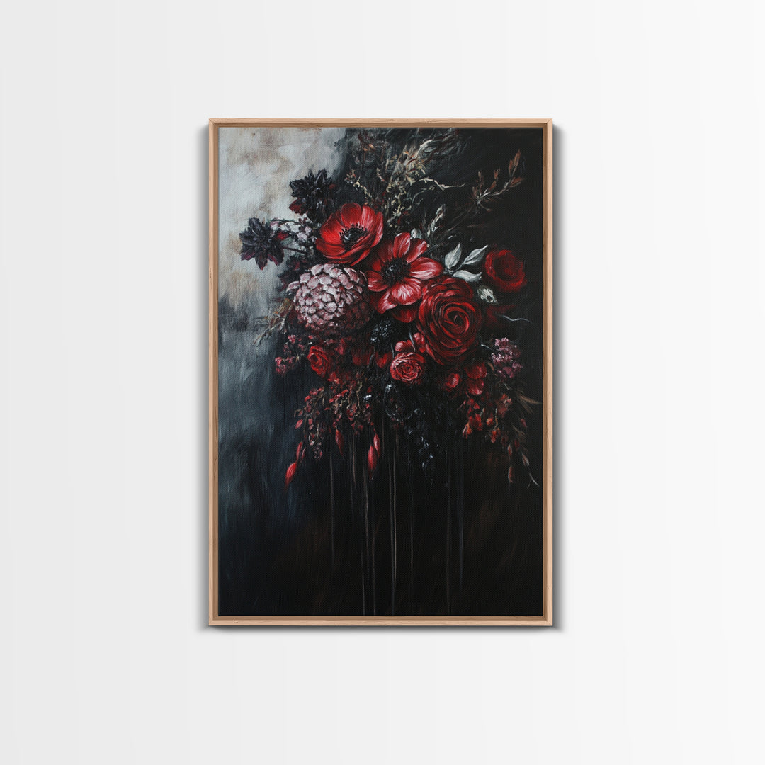 Dark Academia Blood Roses Framed Canvas Print, Halloween Decor, Macabre Art, Macabre Flowers, Halloween Wall Art, Gothic Decor, Dark Home Decor