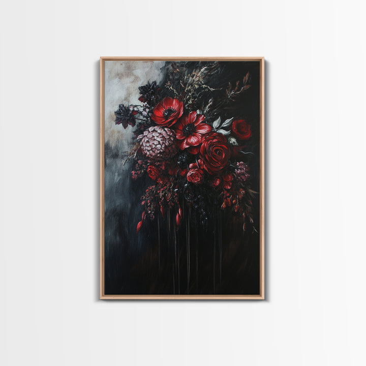 Dark Academia Blood Roses Framed Canvas Print, Halloween Decor, Macabre Art, Macabre Flowers, Halloween Wall Art, Gothic Decor, Dark Home Decor