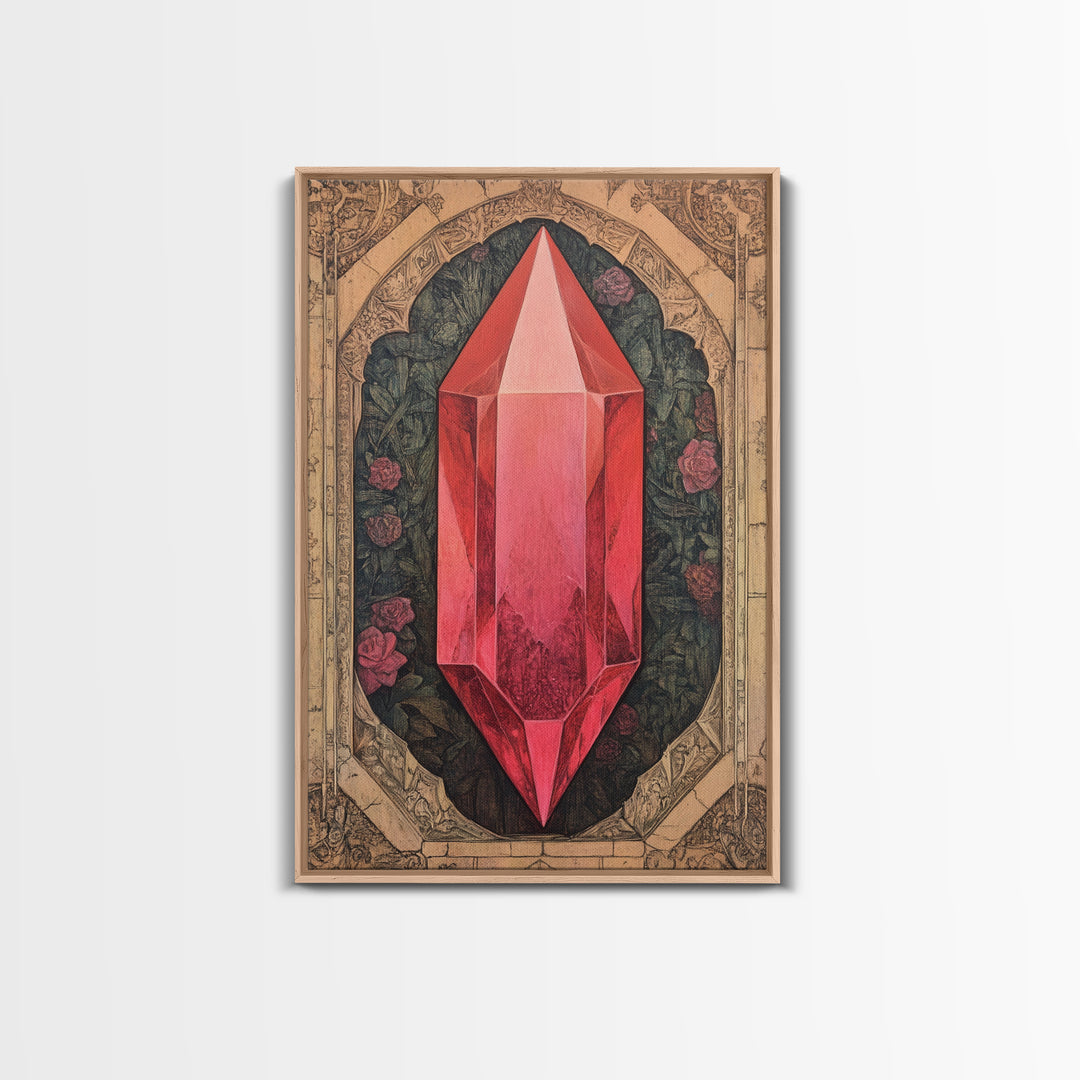 Ruby Painting Print, Framed Canvas Print, Gemstones Wall Art, Precious Stone Painting, Red Gem, Ruby Painting, Antique Minerals Art