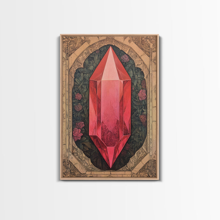 Ruby Painting Print, Framed Canvas Print, Gemstones Wall Art, Precious Stone Painting, Red Gem, Ruby Painting, Antique Minerals Art