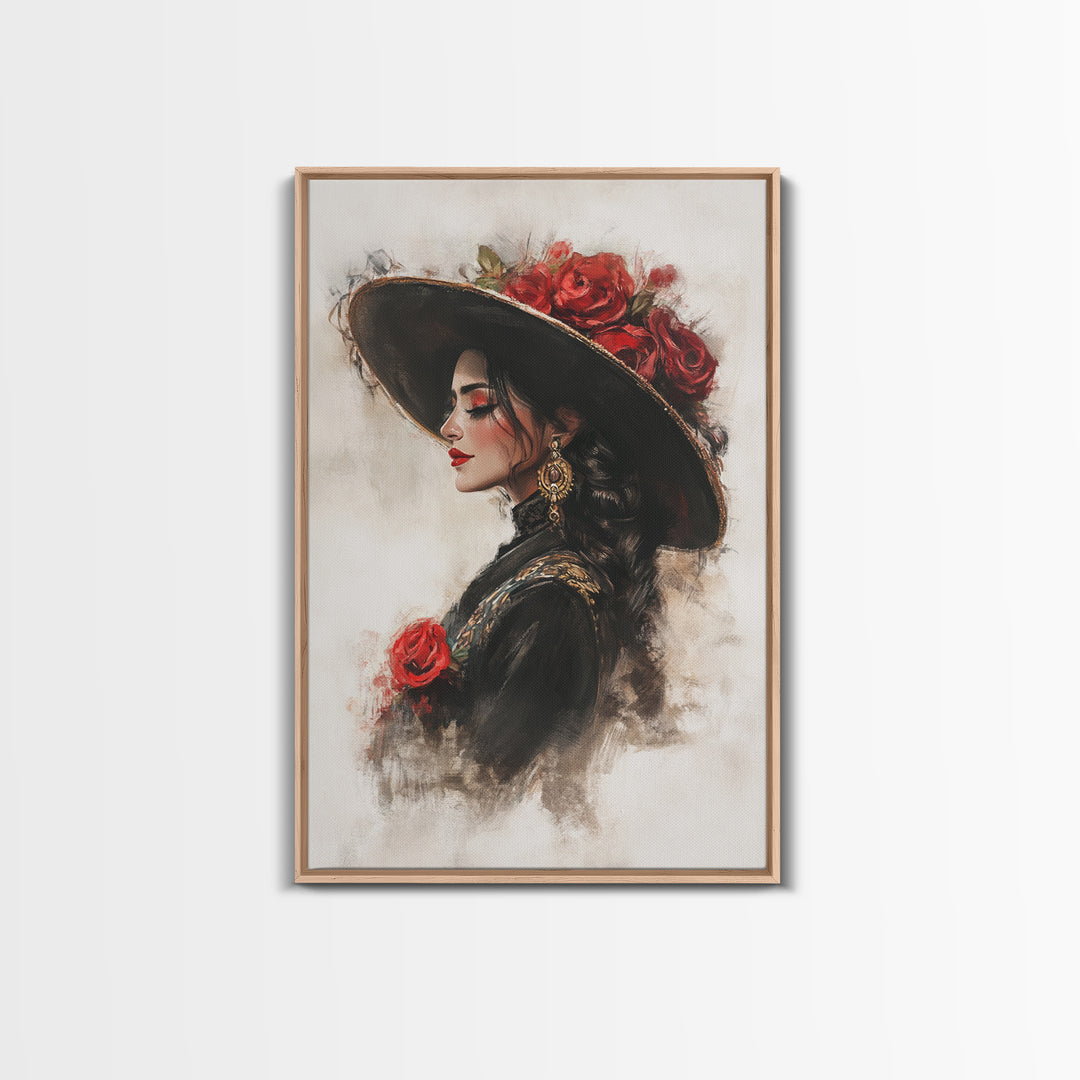 Mexicano Wall Art Framed Canvas Print, Female Matador, Chicano Wall Art, Chicano Painting