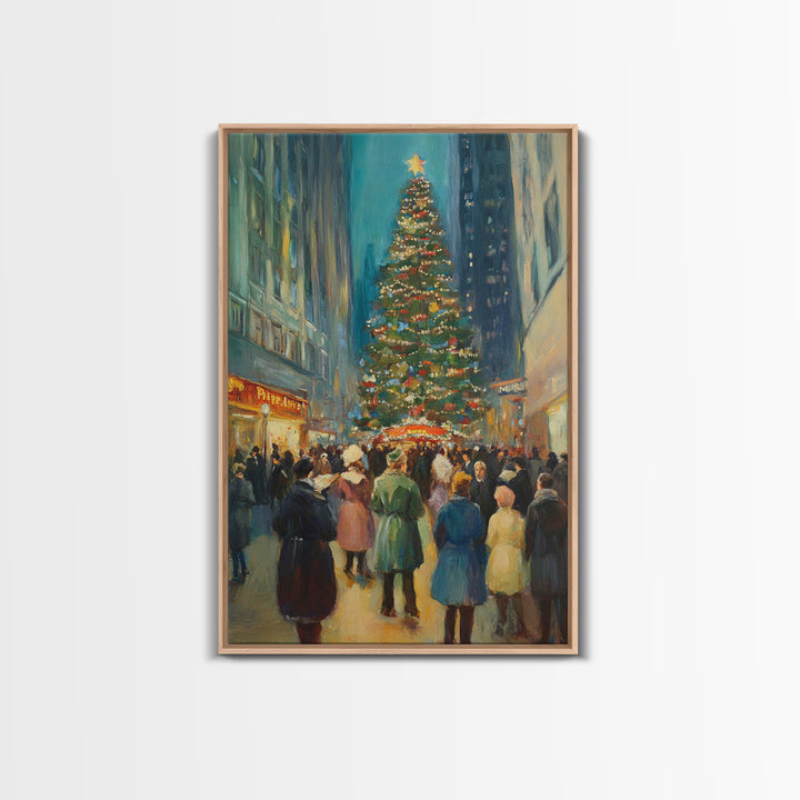 Christmas in Town Sqaure Framed Canvas Print, Retro Christmas Village Wall Art, Christmas Decor, Christmas Wall Art, Farmhouse Christmas