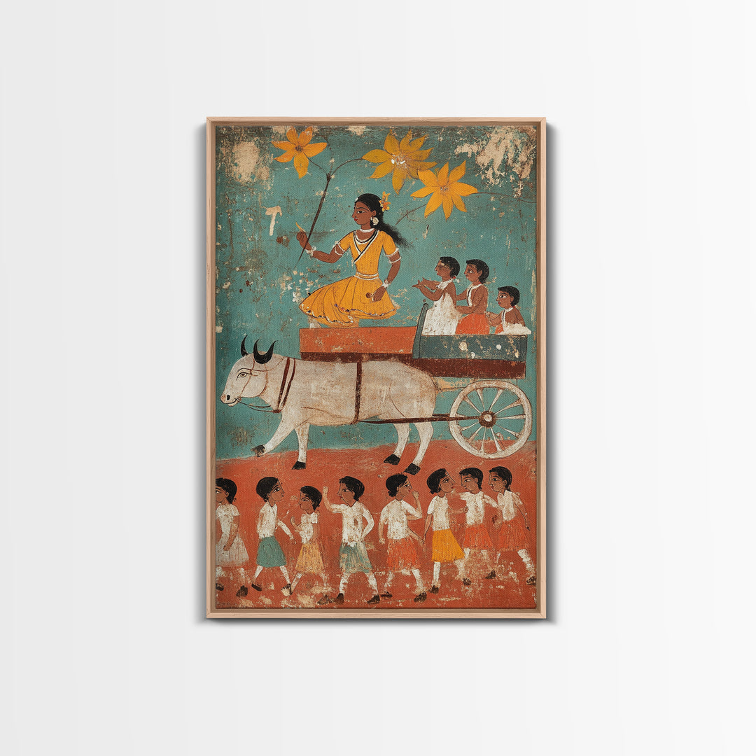 19th Century Folk Art Canvas Print, Rustic Home Decor, Chicano Wall Art, Rustic Farmhouse Painting, Minimalist Decor