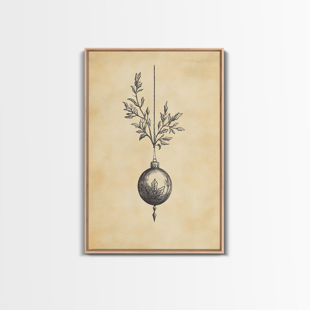 Christmas Tree Ornament Painting Print, Boho Christmas Wall Art, Framed Canvas