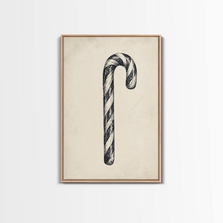 Black and White Candy Cane Sketch, Canvas Print, Christmas Decor, Christmas Painting, Christmas Wall Art