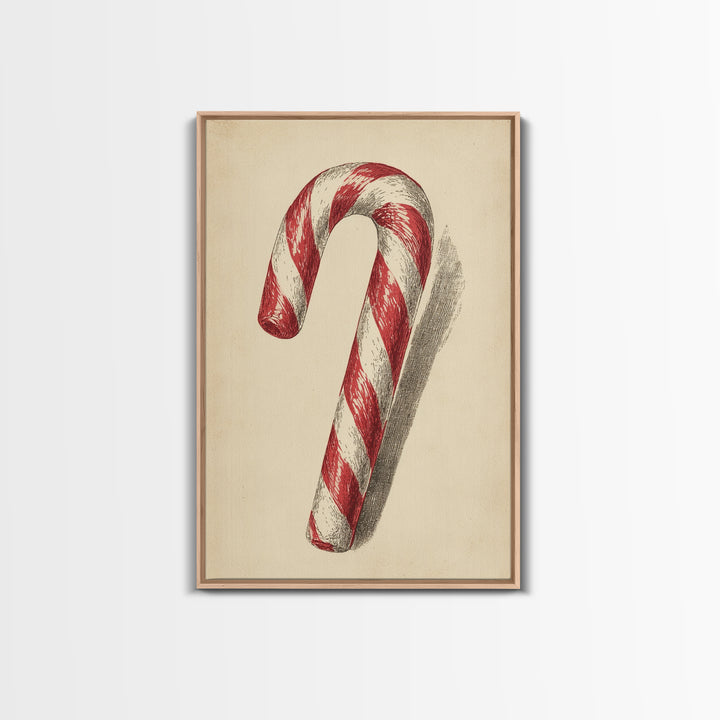 Christmas Wall Art - Candy Cane Sketch - Framed Canvas Print - Candy Cane Decor - Christmas Home Decor