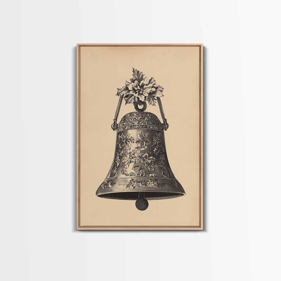Boho Christmas Bell Painting Print - Framed Canvas - Minimalist Christmas Art - Boho Christmas Art - Rustic Christmas Art