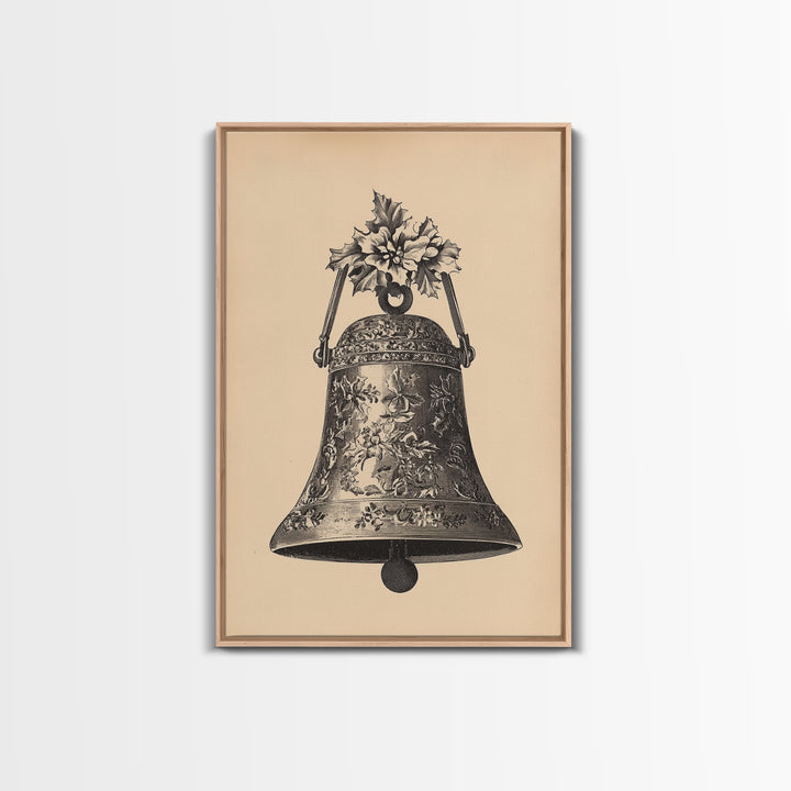 Boho Christmas Bell Painting Print - Framed Canvas - Minimalist Christmas Art - Boho Christmas Art - Rustic Christmas Art