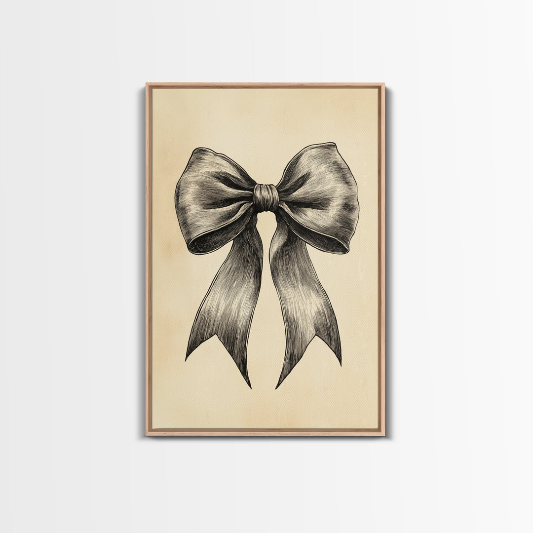 Boho Christmas Bow Canvas Print - Framed Canvas - Minimalist Christmas Art - Boho Christmas Art - Rustic Christmas Art