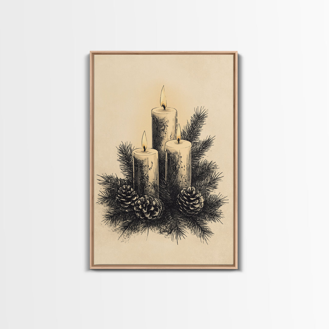 Boho Christmas Candles Canvas Print - Framed Canvas - Minimalist Christmas Art - Boho Christmas Art - Rustic Christmas Art