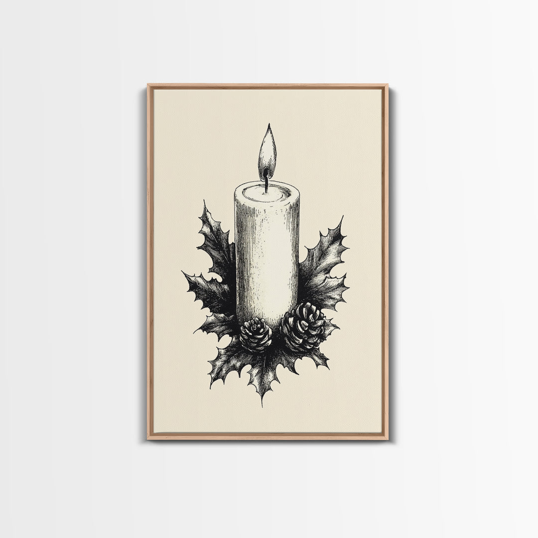 Rustic Christmas Candle Canvas Print - Framed Canvas - Minimalist Christmas Art - Boho Christmas Art - Rustic Christmas Art