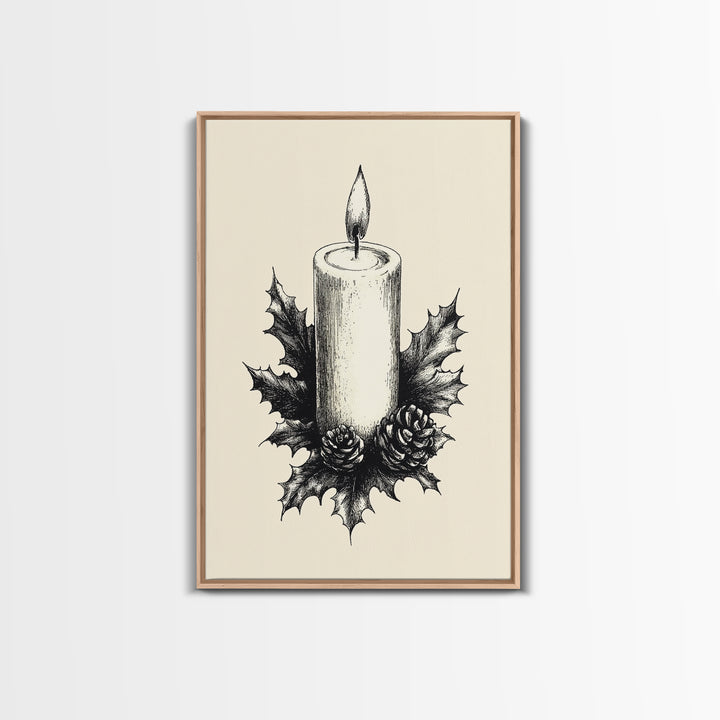 Rustic Christmas Candle Canvas Print - Framed Canvas - Minimalist Christmas Art - Boho Christmas Art - Rustic Christmas Art
