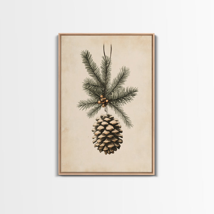 Boho Christmas Pinecone Canvas Print - Framed Canvas - Minimalist Christmas Art - Boho Christmas Art - Rustic Christmas Art