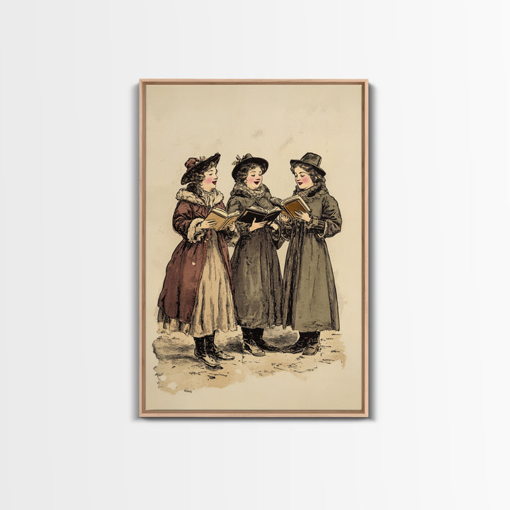 Boho Christmas Carrolers Canvas Print - Framed Canvas - Minimalist Christmas Art - Boho Christmas Art - Rustic Christmas Art