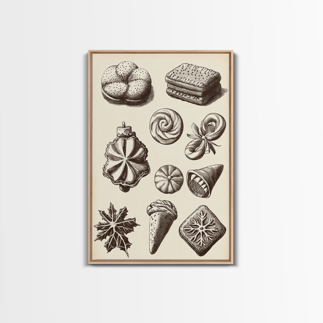 Cute Christmas Cookies Canvas Print - Framed Canvas - Minimalist Christmas Art - Boho Christmas Art - Rustic Christmas Art