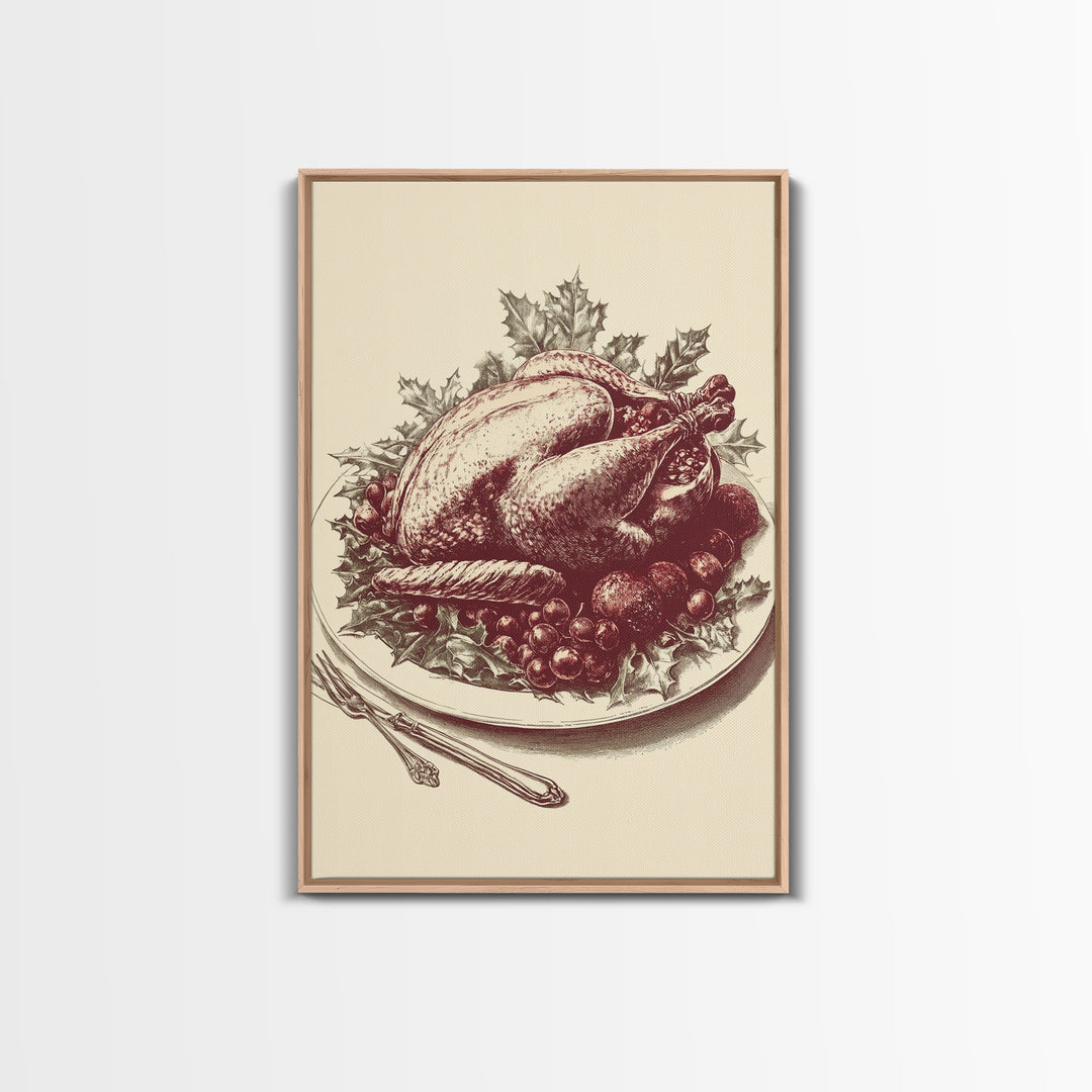 Christmas Turkey Canvas Print - Framed Canvas - Minimalist Christmas Art - Boho Christmas Art - Rustic Christmas Art