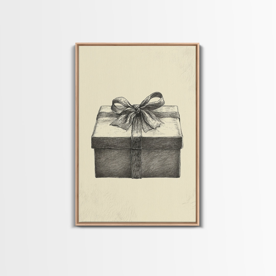 Sketch of A Christmas Gift Canvas Print - Framed Canvas - Minimalist Christmas Art - Boho Christmas Art - Rustic Christmas Art