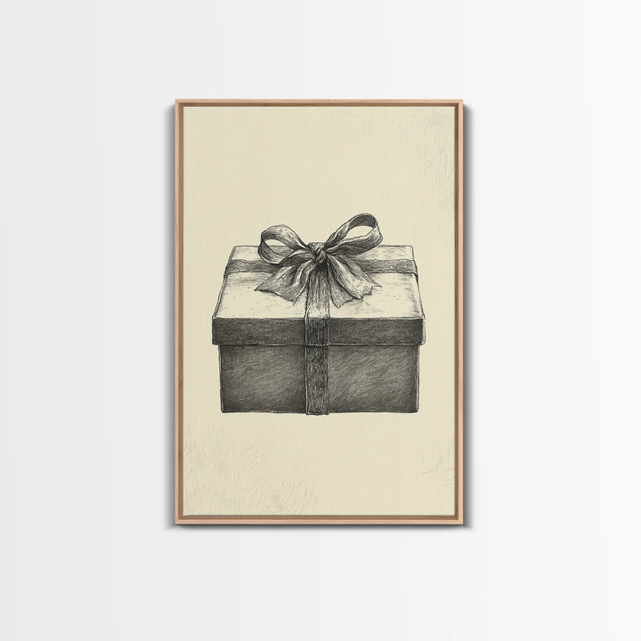 Sketch of A Christmas Gift Canvas Print - Framed Canvas - Minimalist Christmas Art - Boho Christmas Art - Rustic Christmas Art