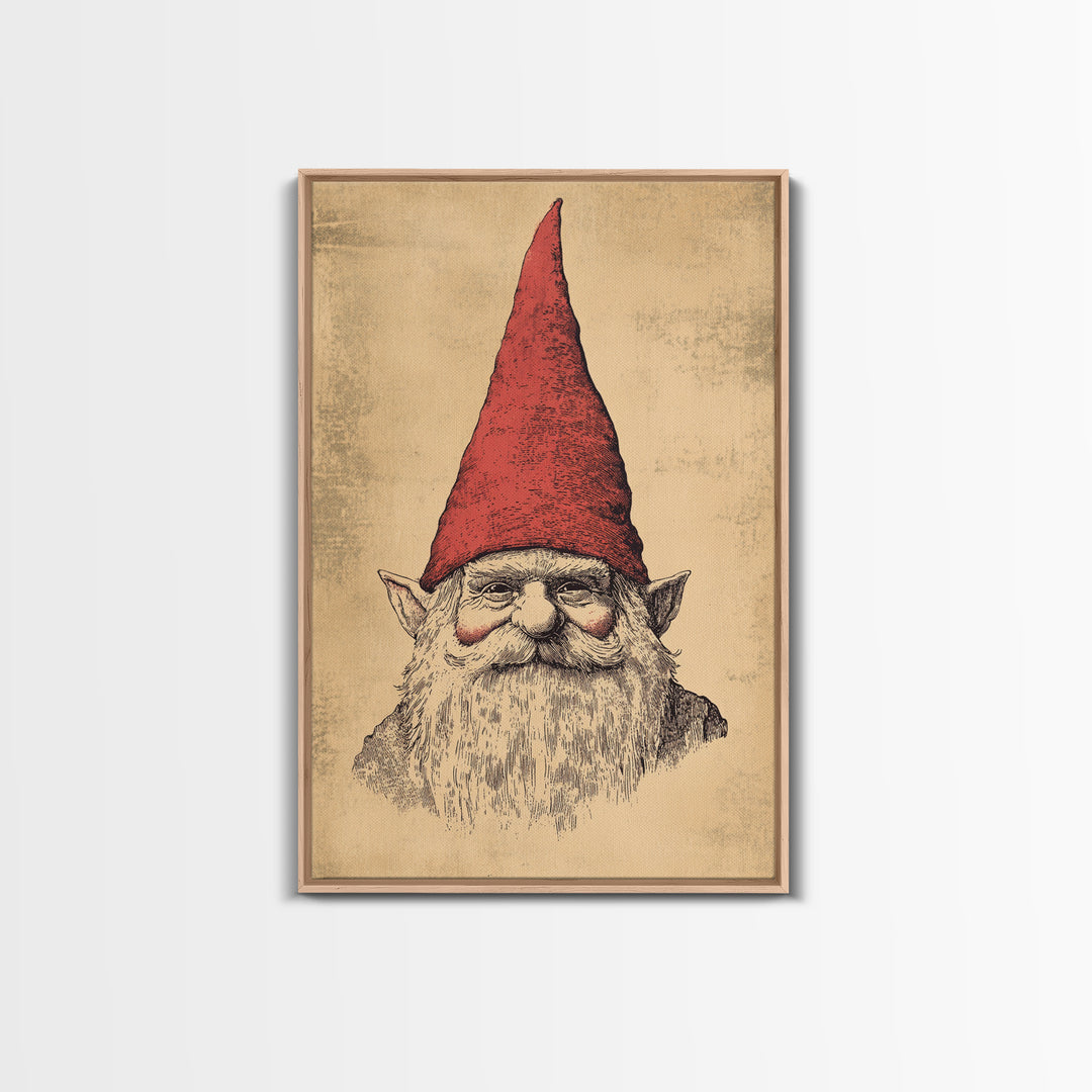 Sketch of a Gnome Canvas Print - Framed Canvas - Minimalist Christmas Art - Boho Christmas Art - Rustic Christmas Art