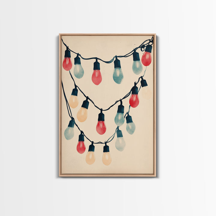 Sketch of Christmas Lights Canvas Print - Framed Canvas - Minimalist Christmas Art - Boho Christmas Art - Rustic Christmas Art