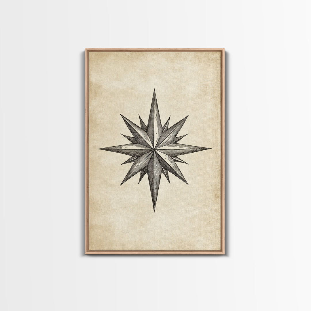 Sketch Of The North Star Canvas Print - Framed Canvas - Minimalist Christmas Art - Boho Christmas Art - Rustic Christmas Art