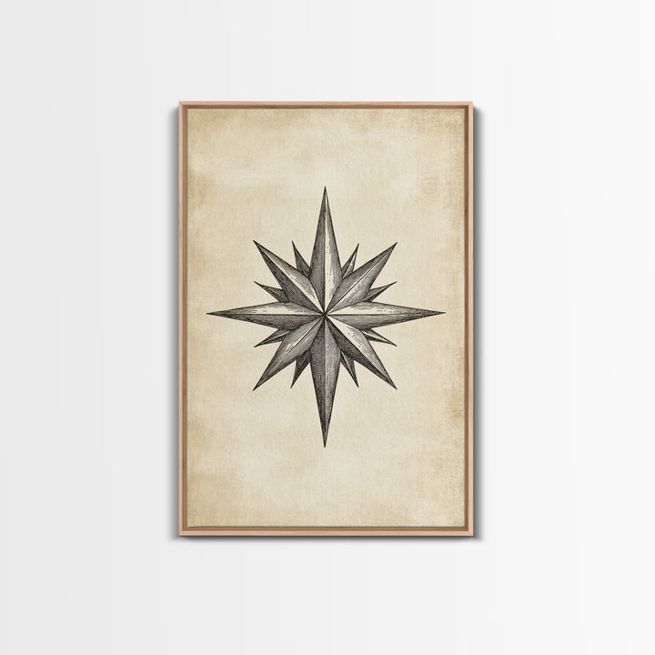 Sketch Of The North Star Canvas Print - Framed Canvas - Minimalist Christmas Art - Boho Christmas Art - Rustic Christmas Art