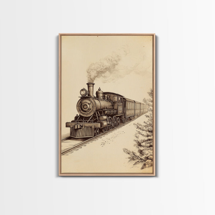 Boho Christmas Train Canvas Print - Framed Canvas - Minimalist Christmas Art - Boho Christmas Art - Rustic Christmas Art