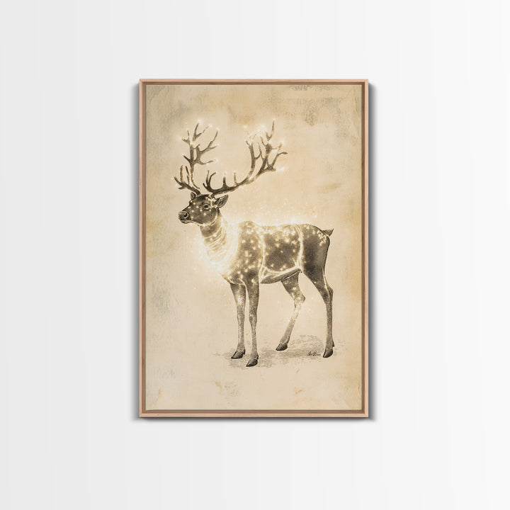 Christmas Reindeer Canvas Print - Framed Canvas - Minimalist Christmas Art - Boho Christmas Decor - Rustic Christmas Art