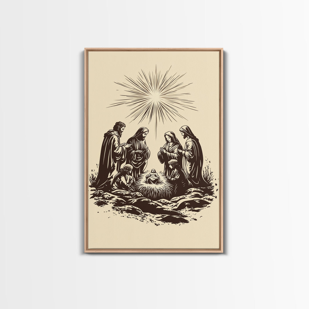 Nativity Scene Canvas Print - Framed Canvas - Minimalist Christmas Art - Boho Christmas Art - Rustic Christmas Art - Nativity Painting