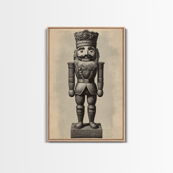 Vintage Nutcracker Canvas Print - Framed Canvas - Minimalist Christmas Art - Boho Christmas Art - Rustic Christmas Art