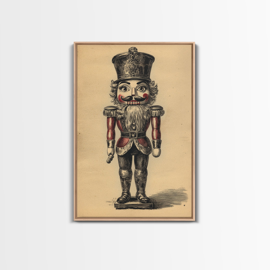 Christmas Nutcracker Canvas Print - Framed Canvas - Minimalist Christmas Art - Boho Christmas Art - Rustic Christmas Art