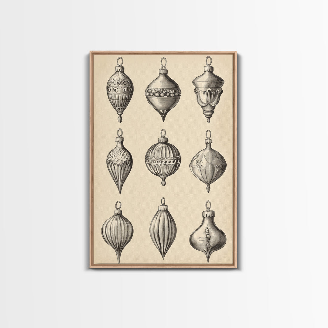 Christmas Ornaments Canvas Print - Framed Canvas - Minimalist Christmas Art - Boho Christmas Art - Rustic Christmas Art