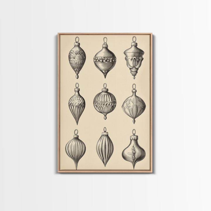 Christmas Ornaments Canvas Print - Framed Canvas - Minimalist Christmas Art - Boho Christmas Art - Rustic Christmas Art