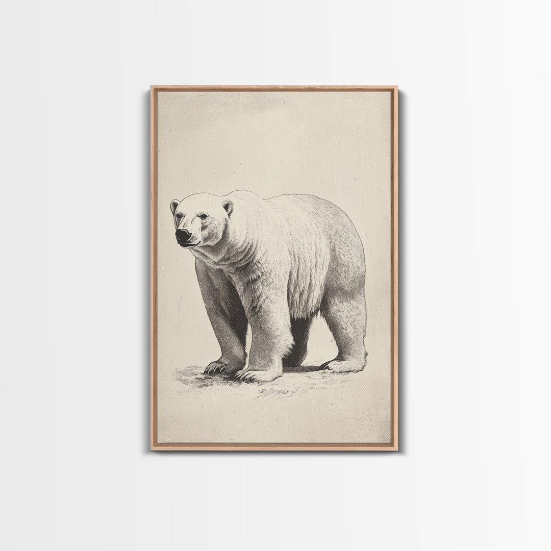 Polar Bear Canvas Print - Framed Canvas - Minimalist Christmas Art - Boho Christmas Art - Rustic Christmas Art