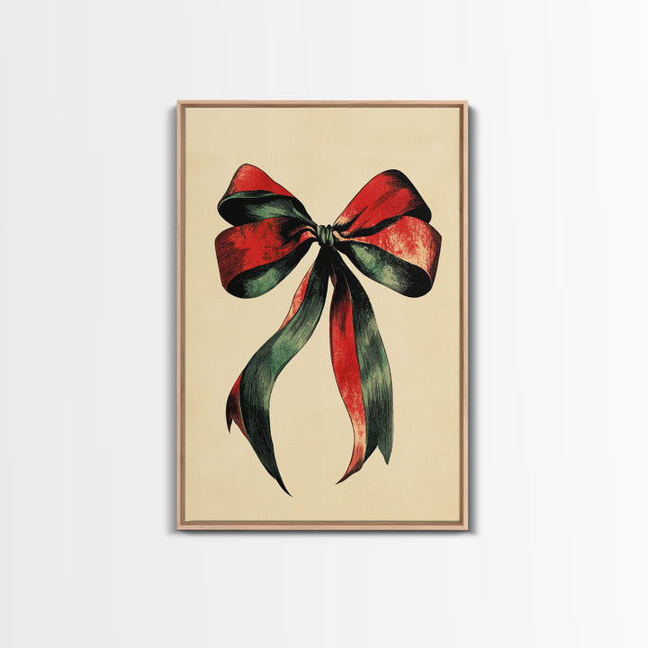 Christmas Bow Canvas Print - Framed Canvas - Minimalist Christmas Art - Boho Christmas Art - Rustic Christmas Art