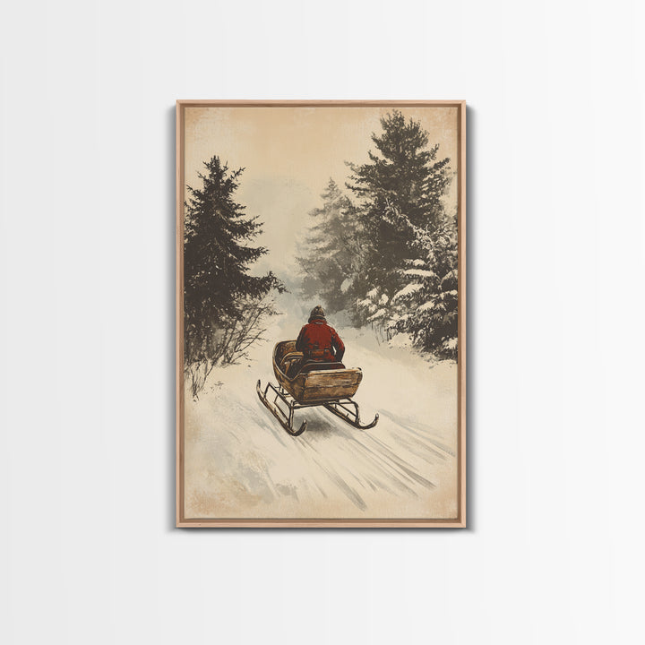 Christmas Sleigh Ride Canvas Print - Framed Canvas - Minimalist Christmas Art - Boho Christmas Art - Rustic Christmas Art