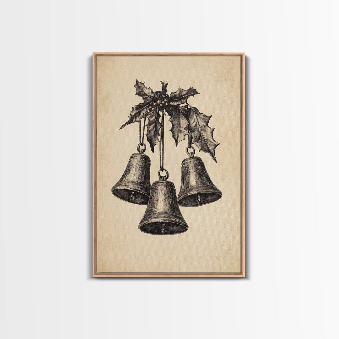 Christmas Bells Canvas Print - Framed Canvas - Minimalist Christmas Art - Boho Christmas Art - Rustic Christmas Art