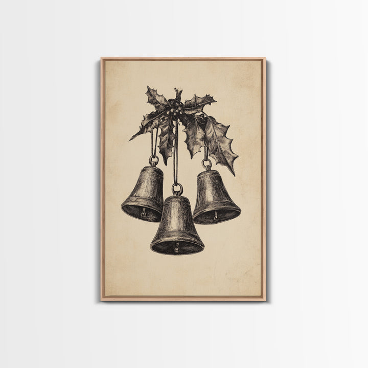 Christmas Bells Canvas Print - Framed Canvas - Minimalist Christmas Art - Boho Christmas Art - Rustic Christmas Art