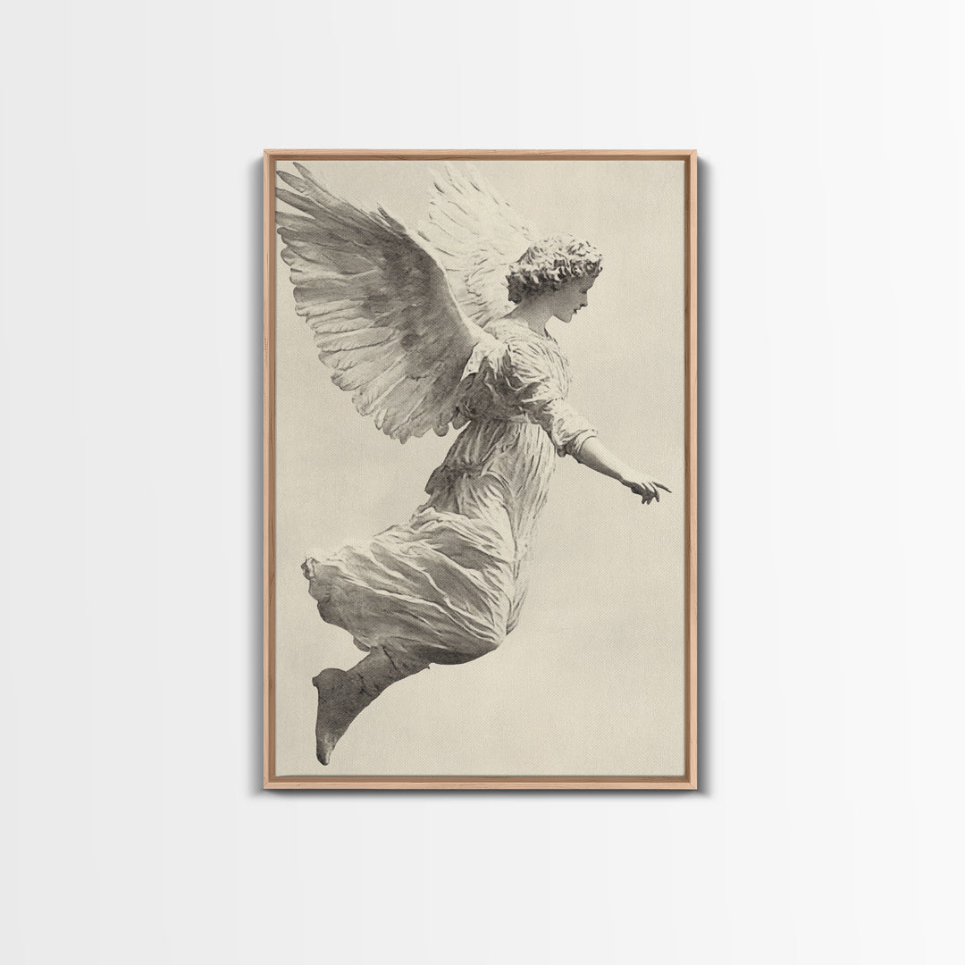 Christmas Angel Canvas Print - Framed Canvas - Minimalist Christmas Art - Boho Christmas Art - Rustic Christmas Art