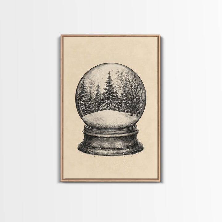 Christmas Snowglobe Canvas Print - Framed Canvas - Minimalist Christmas Art - Boho Christmas Art - Rustic Christmas Art