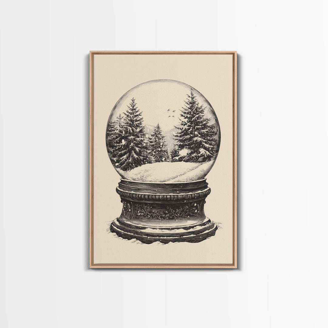 Sketch of a Christmas Snow Globe Canvas Print - Framed Canvas - Minimalist Christmas Art - Boho Christmas Art - Rustic Christmas Art