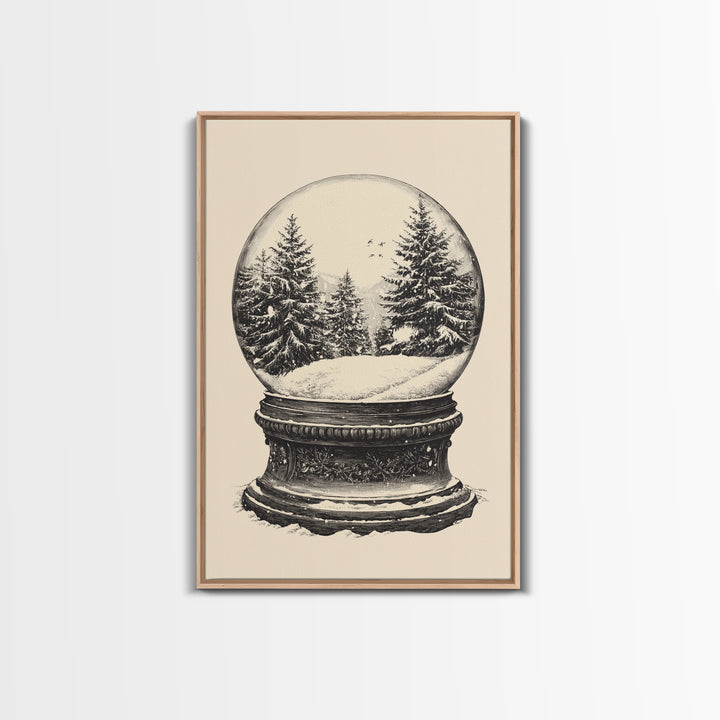 Sketch of a Christmas Snow Globe Canvas Print - Framed Canvas - Minimalist Christmas Art - Boho Christmas Art - Rustic Christmas Art