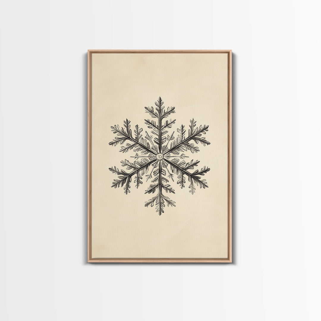 Drawing of a Snowflake Canvas Print - Framed Canvas - Minimalist Christmas Art - Boho Christmas Art - Rustic Christmas Art