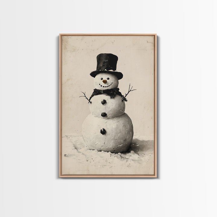 Christmas Snowman Sketch Canvas Print - Framed Canvas - Minimalist Christmas Art - Boho Christmas Art - Rustic Christmas Art