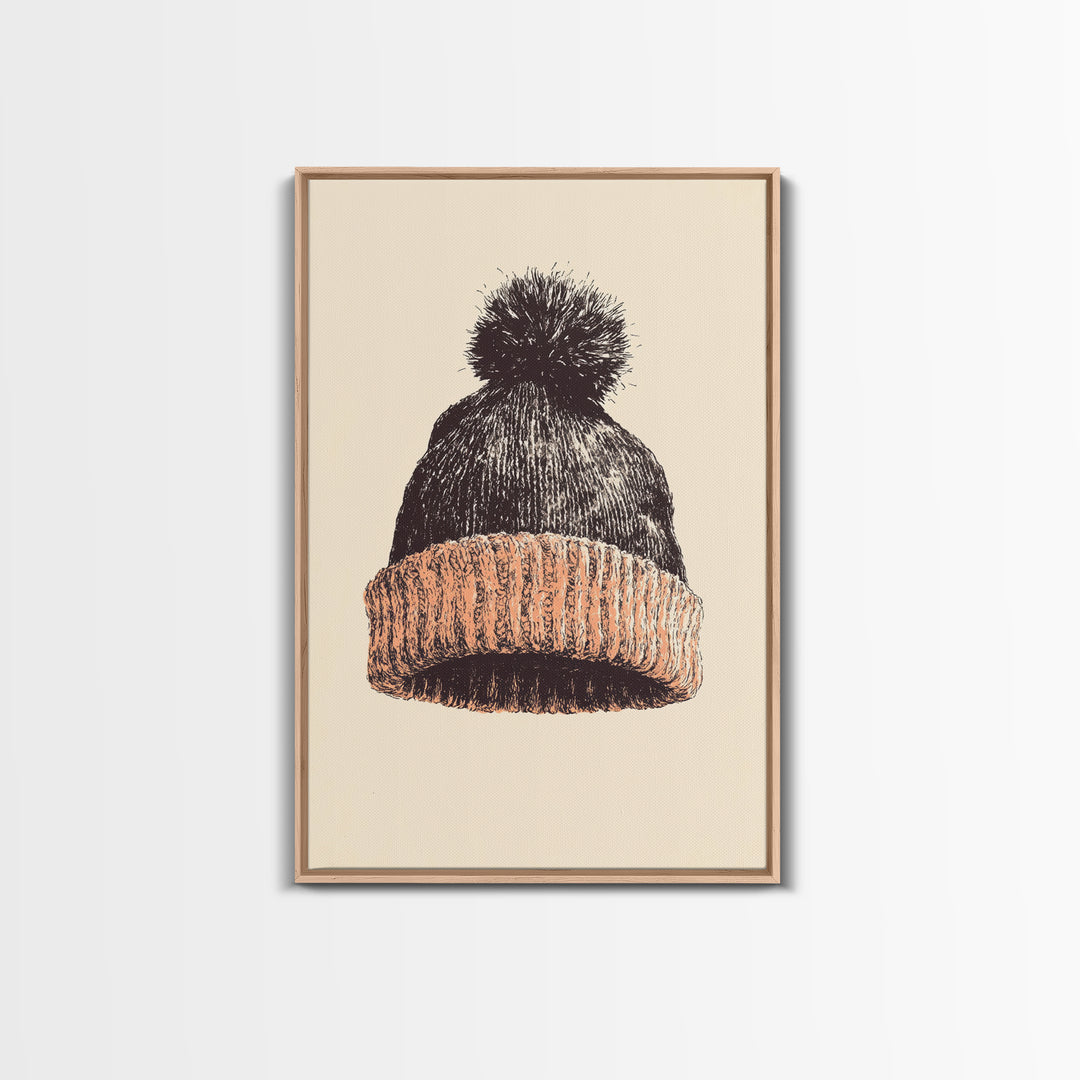 Christmas Beanie Hat Canvas Print - Framed Canvas - Minimalist Christmas Art - Boho Christmas Art - Rustic Christmas Art