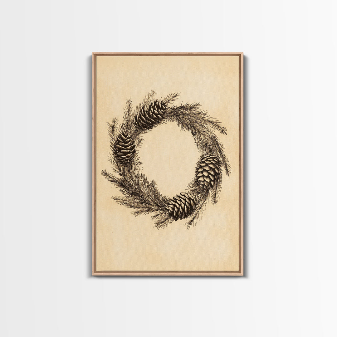 Christmas Wreath Canvas Print - Framed Canvas - Minimalist Christmas Art - Boho Christmas Art - Rustic Christmas Art