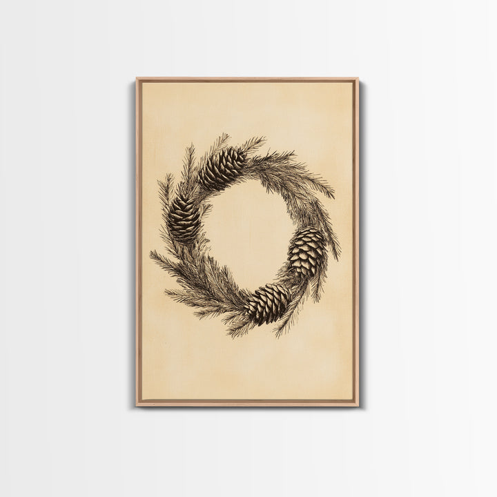 Christmas Wreath Canvas Print - Framed Canvas - Minimalist Christmas Art - Boho Christmas Art - Rustic Christmas Art