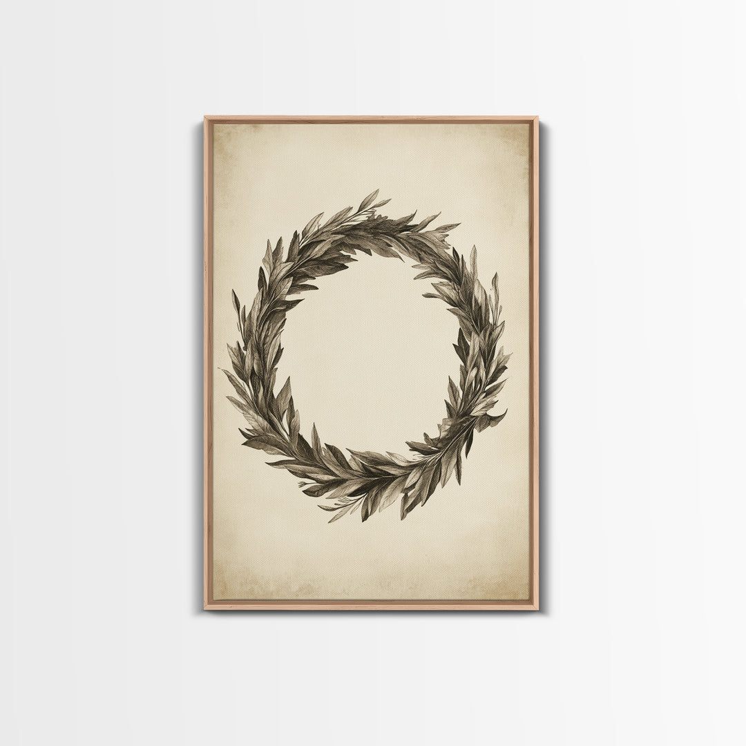 Vintage Wreath Canvas Print - Framed Canvas - Minimalist Christmas Art - Boho Christmas Art - Rustic Christmas Art