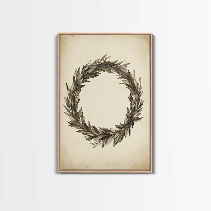 Vintage Wreath Canvas Print - Framed Canvas - Minimalist Christmas Art - Boho Christmas Art - Rustic Christmas Art