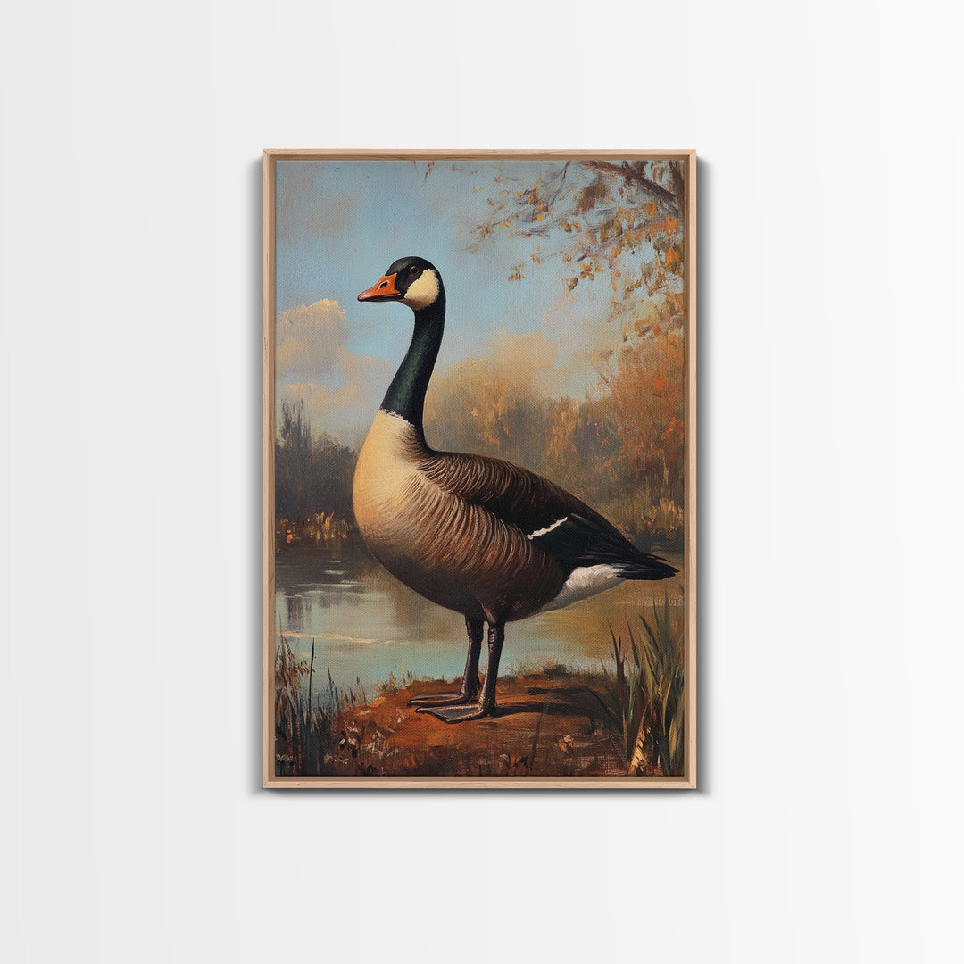 Rustic Cabin Wall Art, Goose Painting Framed Canvas Print, Rustic Farmhouse Wall Art, Guest Room Decor, Traditional American Art